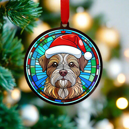 Border Terrier in Santa Hat Suncatcher Decoration